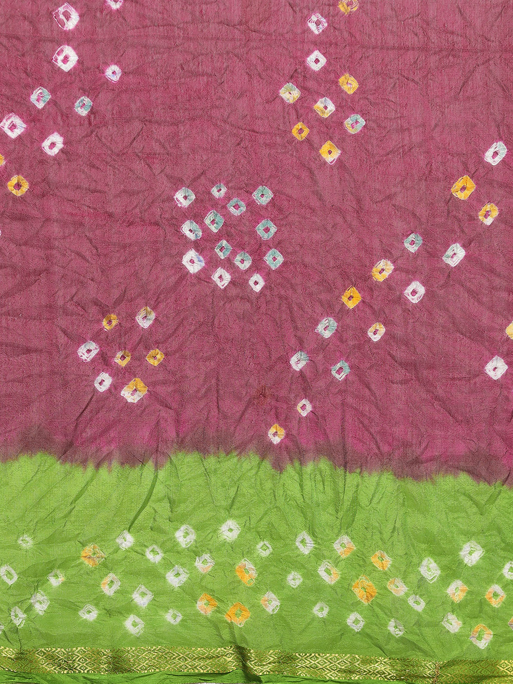 Purple & Green Printed Bandhani Zari Work Art Silk Saree