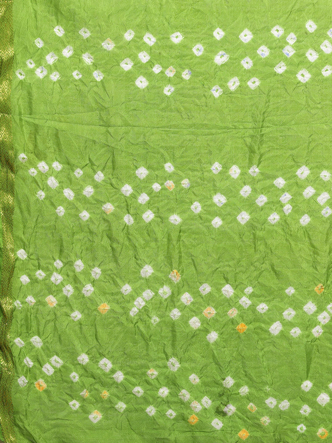 Purple & Green Printed Bandhani Zari Work Art Silk Saree