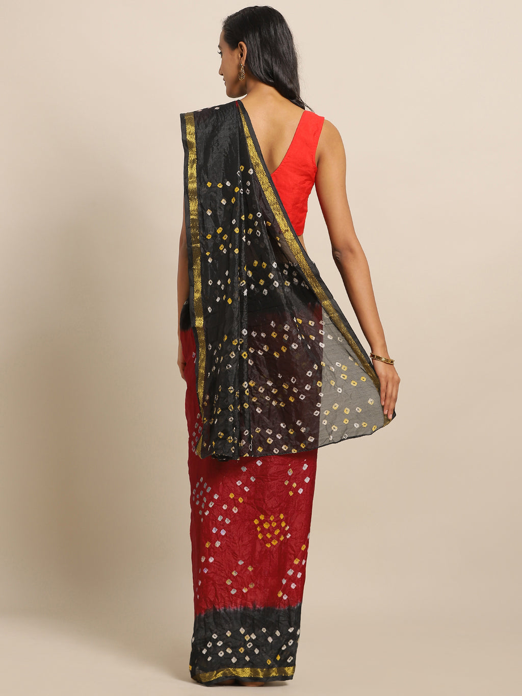 Red & Black Bandhani Art Silk Saree