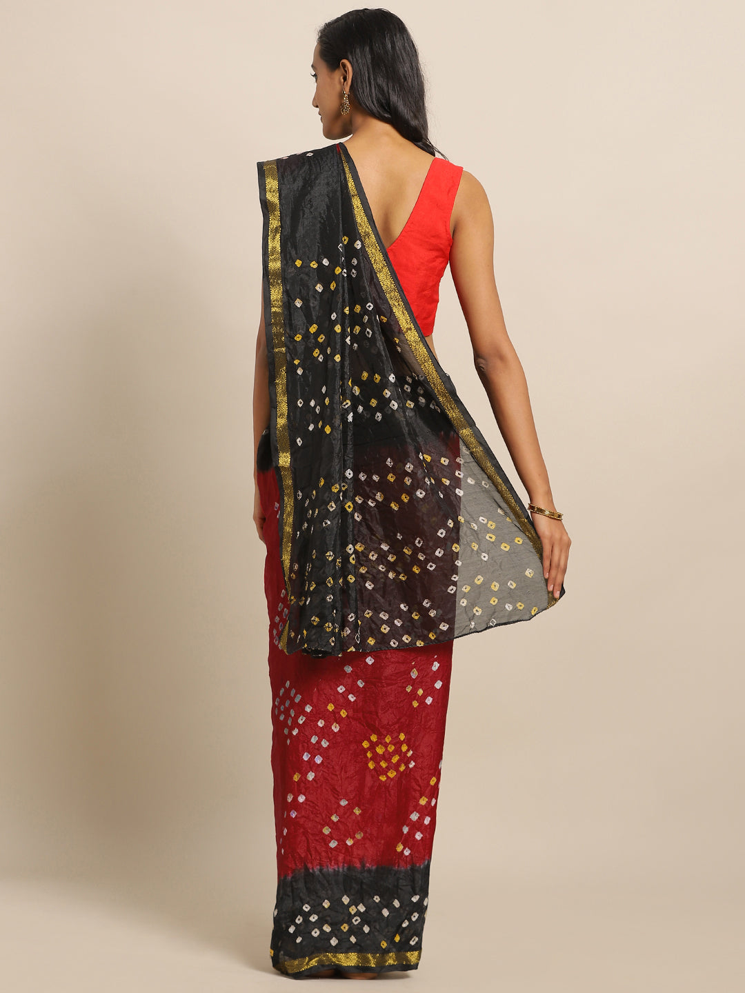 Red & Black Bandhani Art Silk Saree