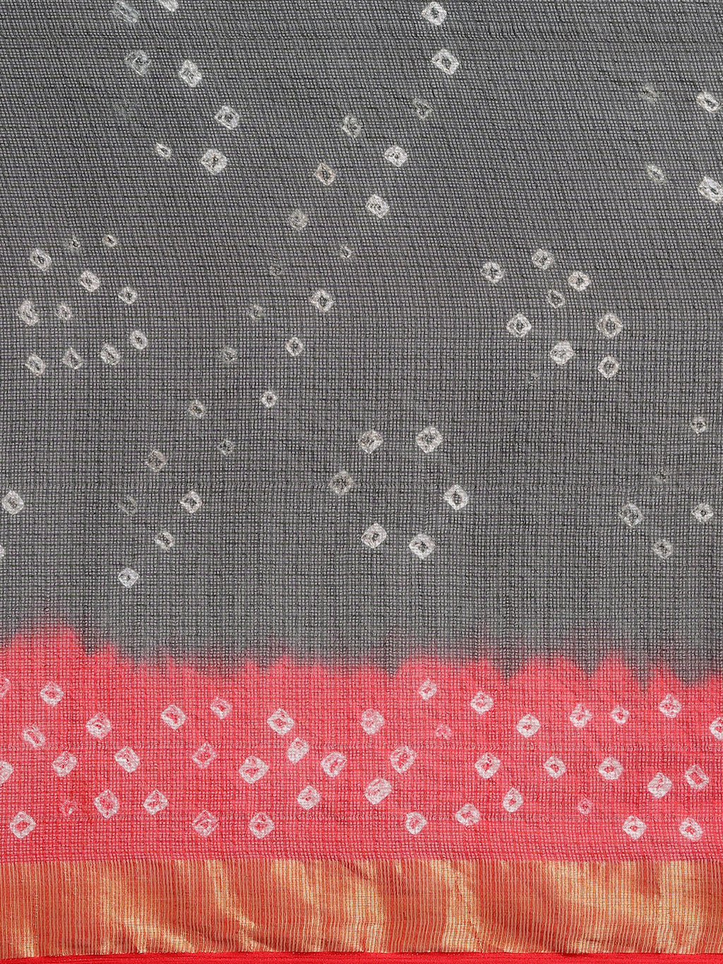 Black & Red Bandhani Kota Doria Silk Saree