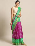 Pink & Green Printed Kota Doria Silk Saree