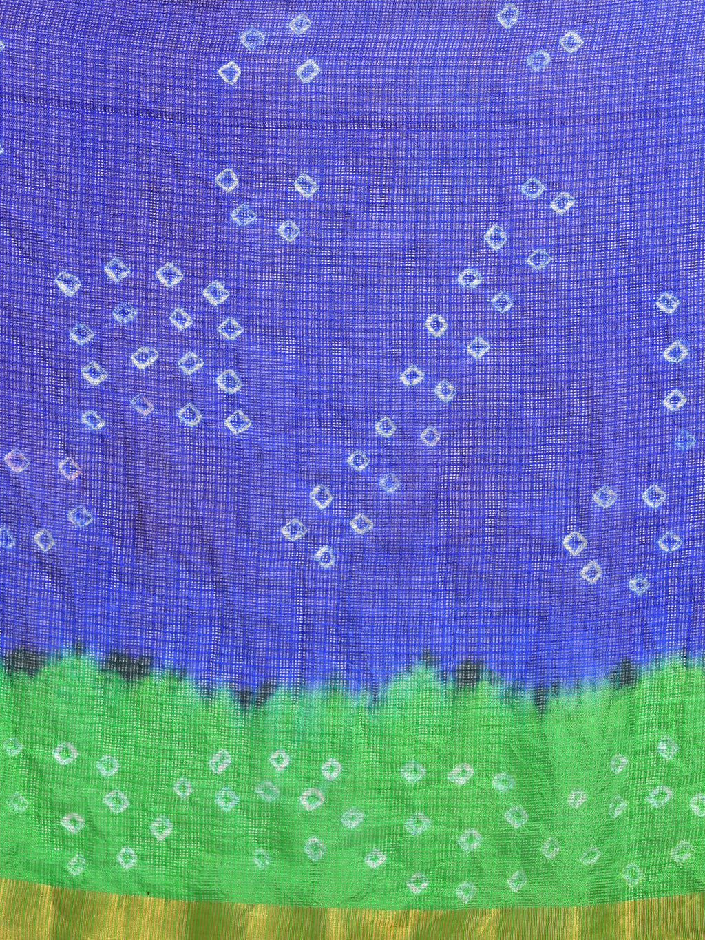 Blue & Green Printed Bandhani Zari Work Kota Doria Silk Saree