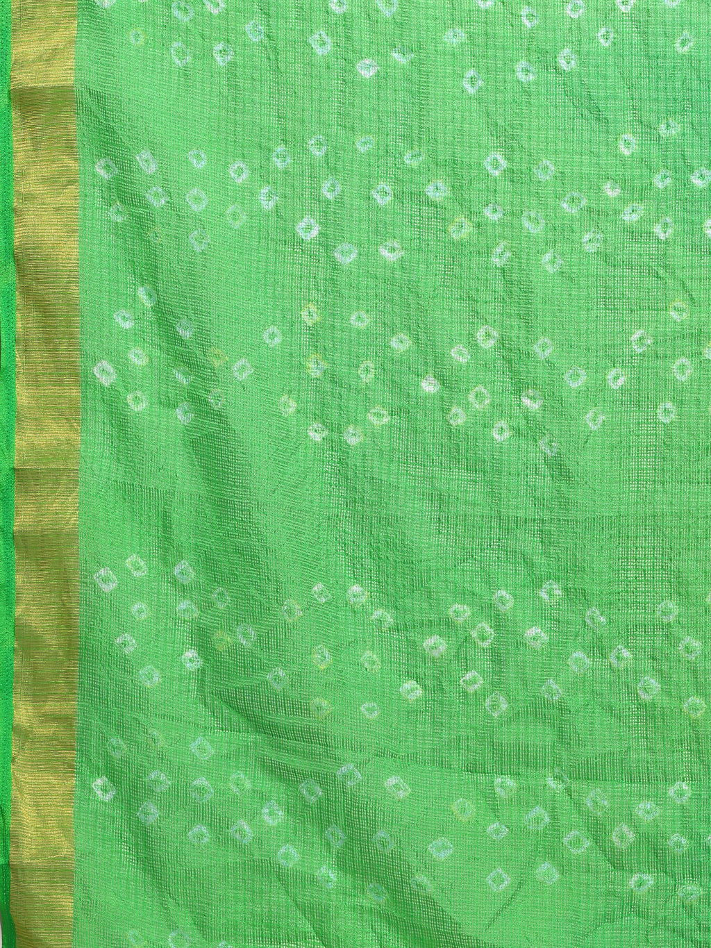 Blue & Green Printed Bandhani Zari Work Kota Doria Silk Saree