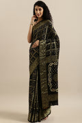Black Handcrafted Gharchola & Bandhani Pure Georgette Saree