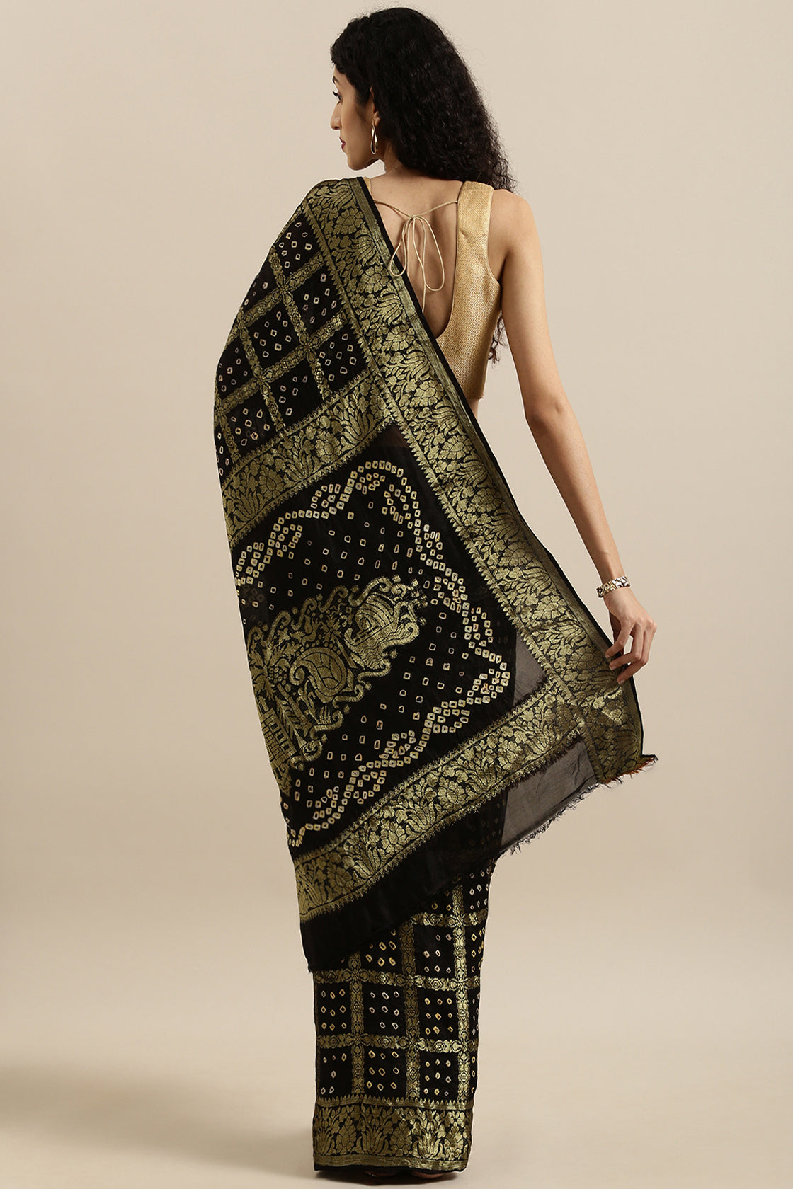 Black Handcrafted Gharchola & Bandhani Pure Georgette Saree