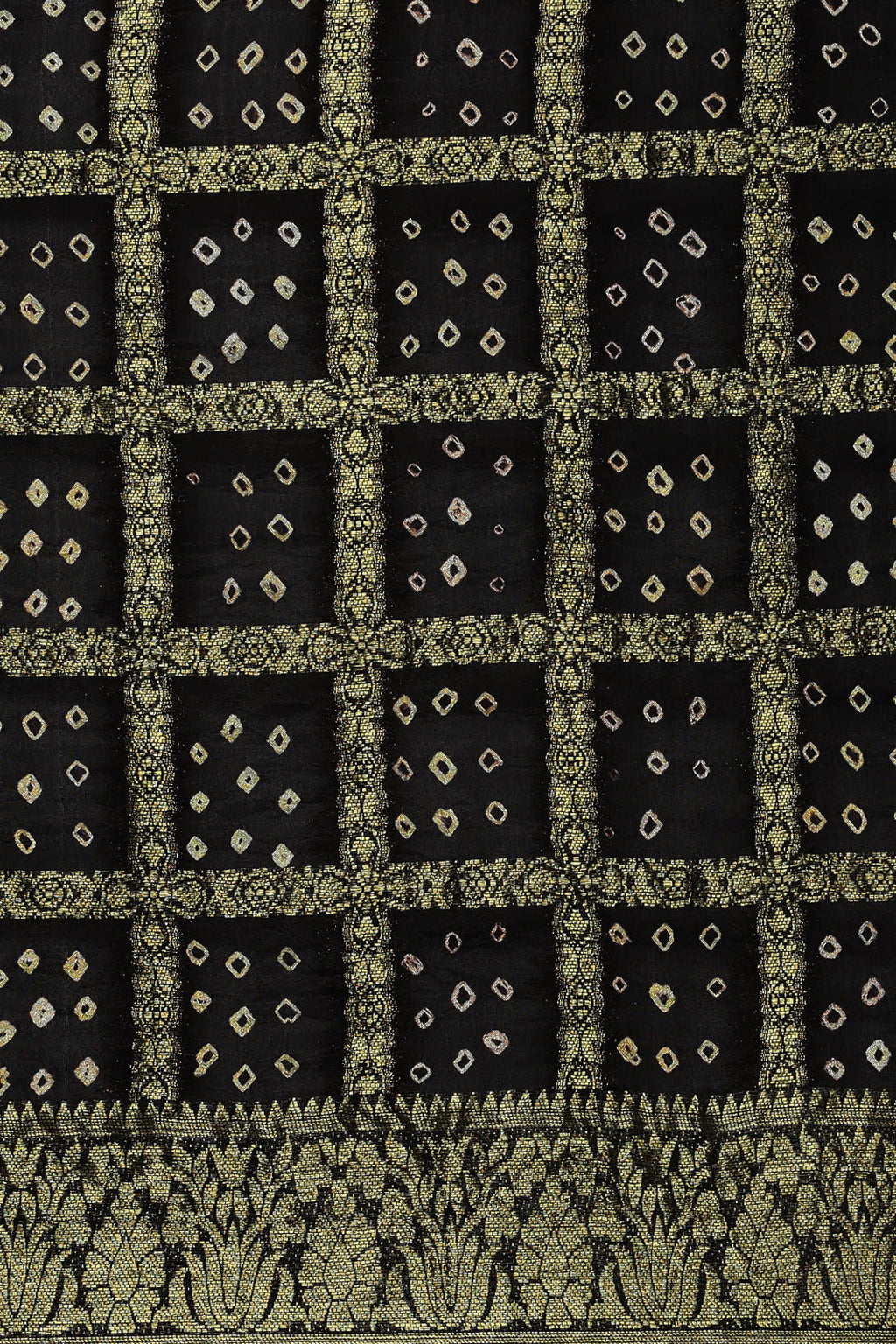 Black Handcrafted Gharchola & Bandhani Pure Georgette Saree