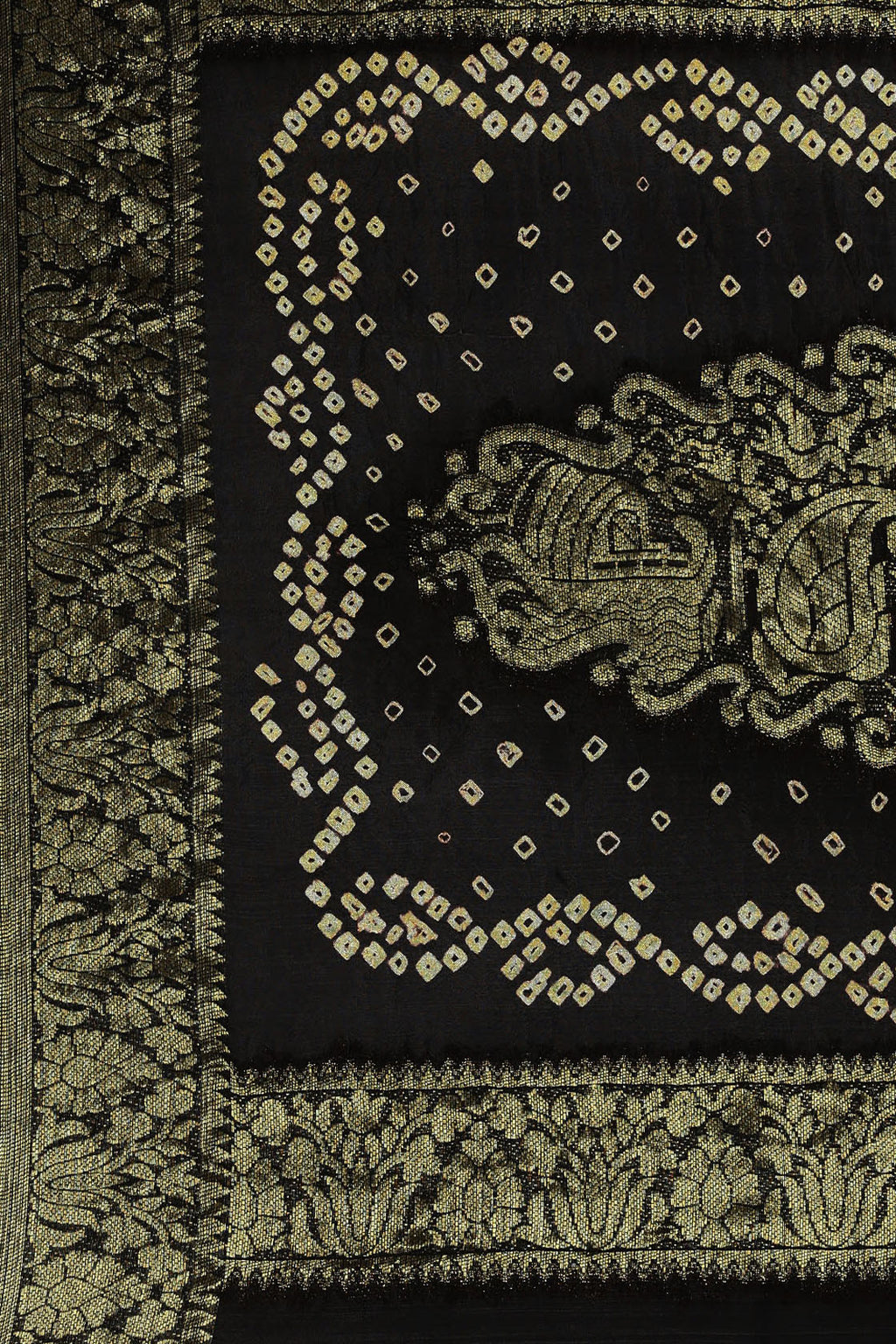 Black Handcrafted Gharchola & Bandhani Pure Georgette Saree