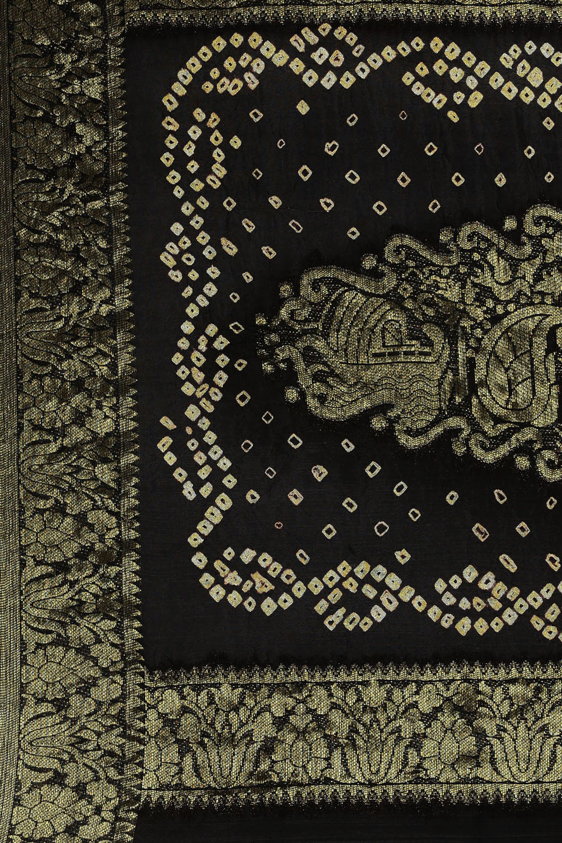Black Handcrafted Gharchola & Bandhani Pure Georgette Saree