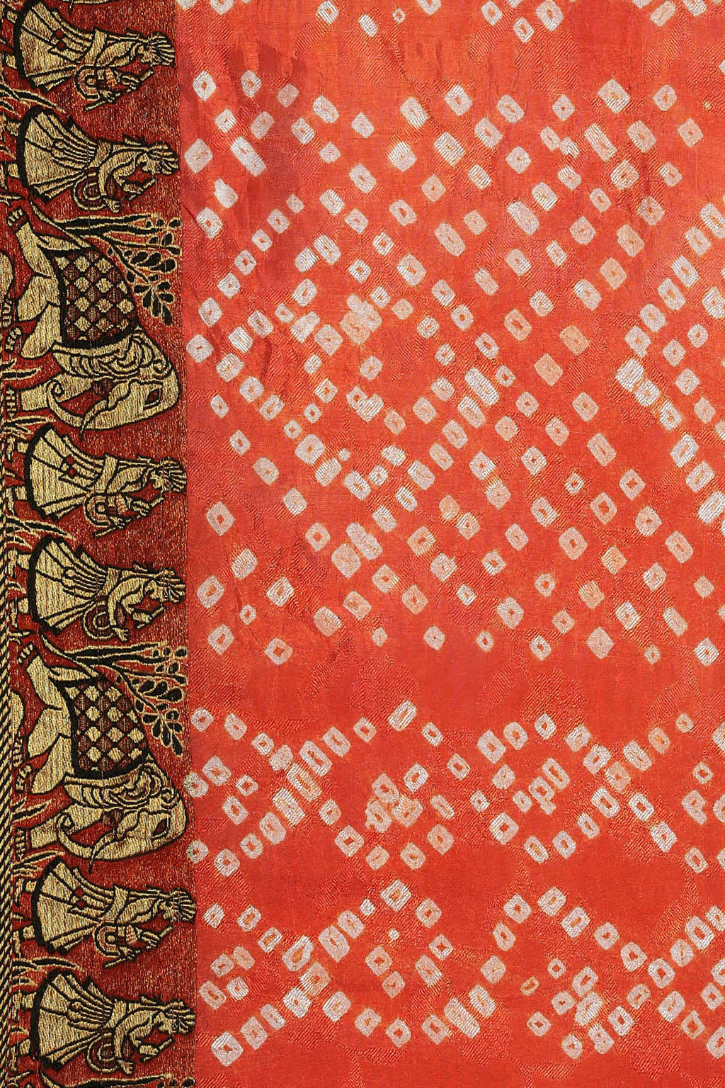 Black & Orange Bandhani Art Silk Saree With Zari Border
