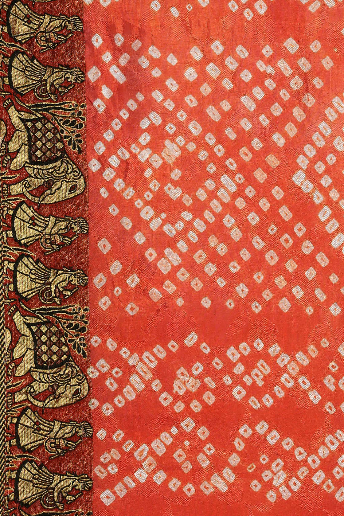 Black & Orange Bandhani Art Silk Saree With Zari Border