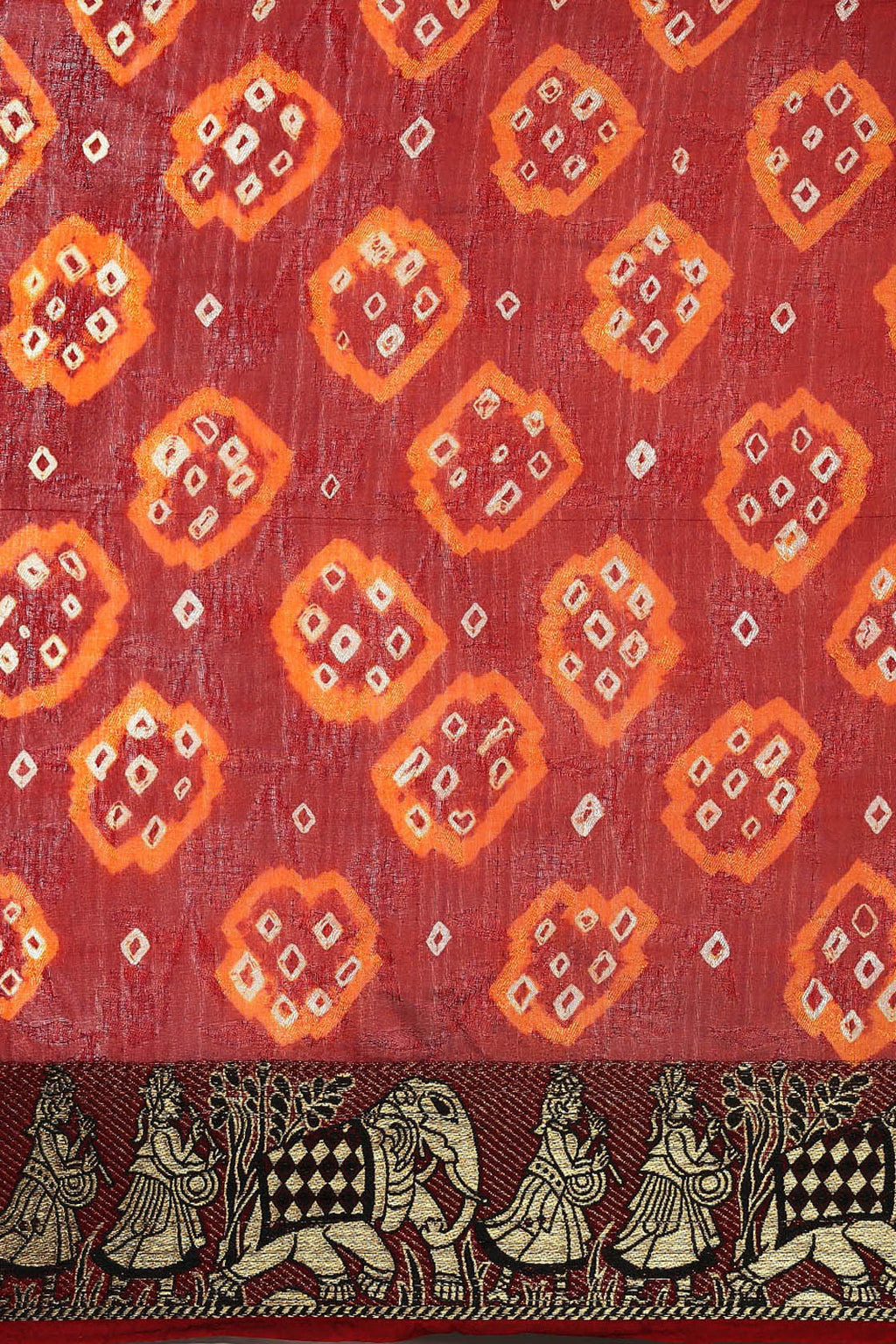 Maroon Hand Dyed Bandhani Zari Art Silk Saree