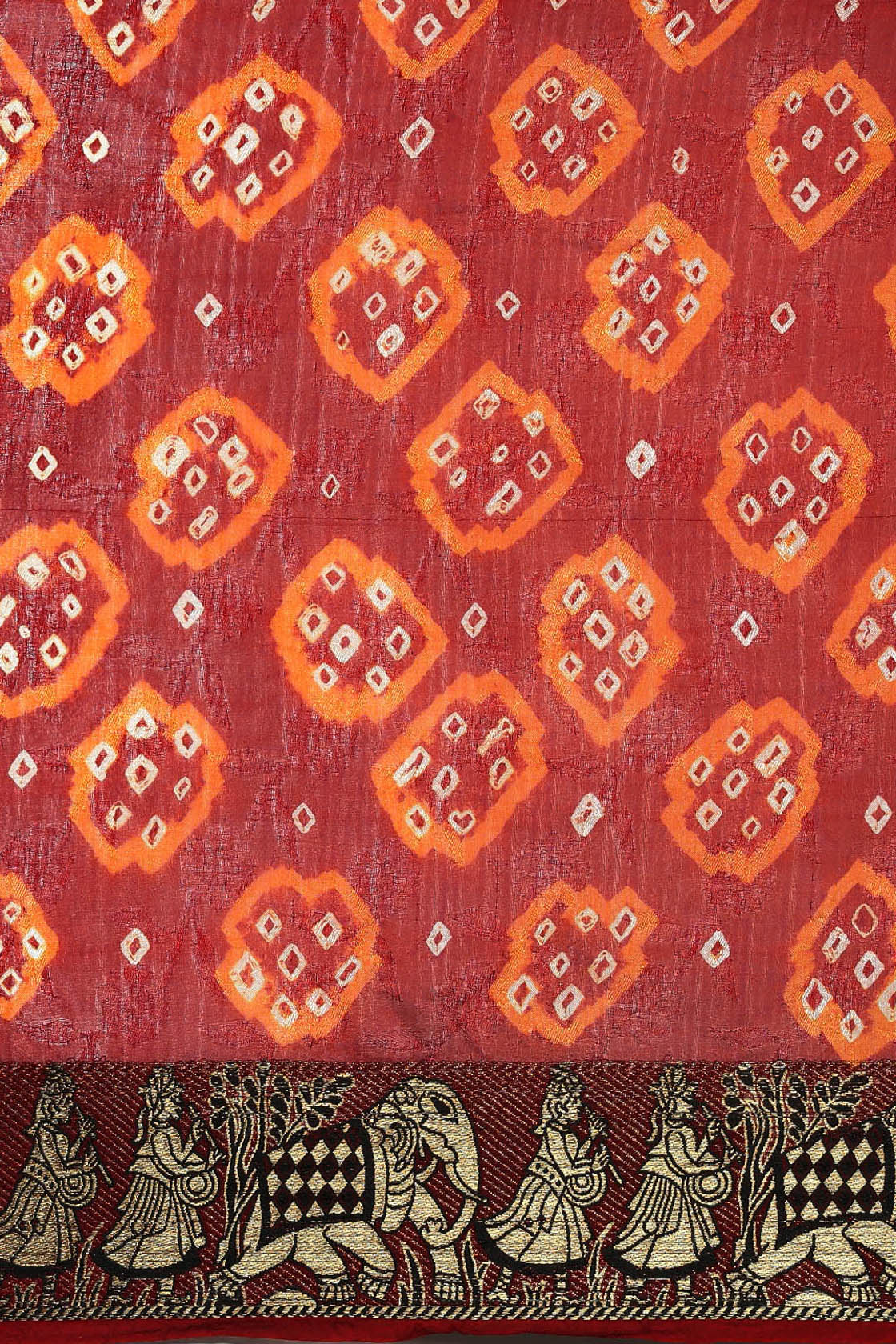 Maroon Hand Dyed Bandhani Zari Art Silk Saree