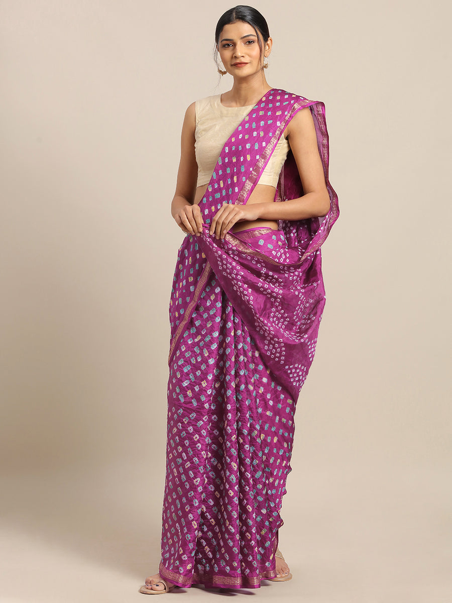 Purple Bandhani Art Silk Saree