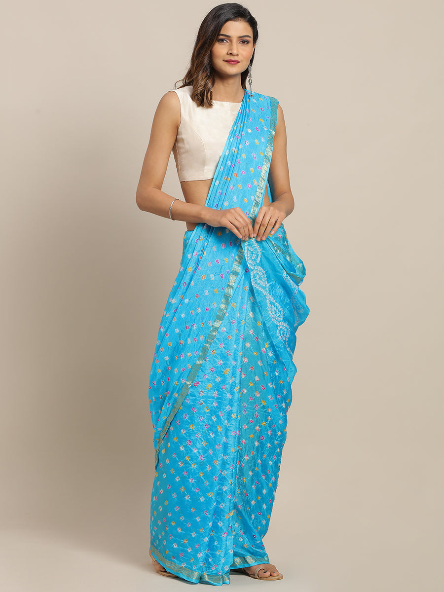 Blue Art Silk Hand Dyed Bandhani Saree