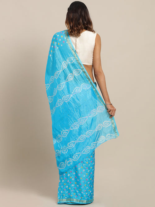 Blue Art Silk Hand Dyed Bandhani Saree