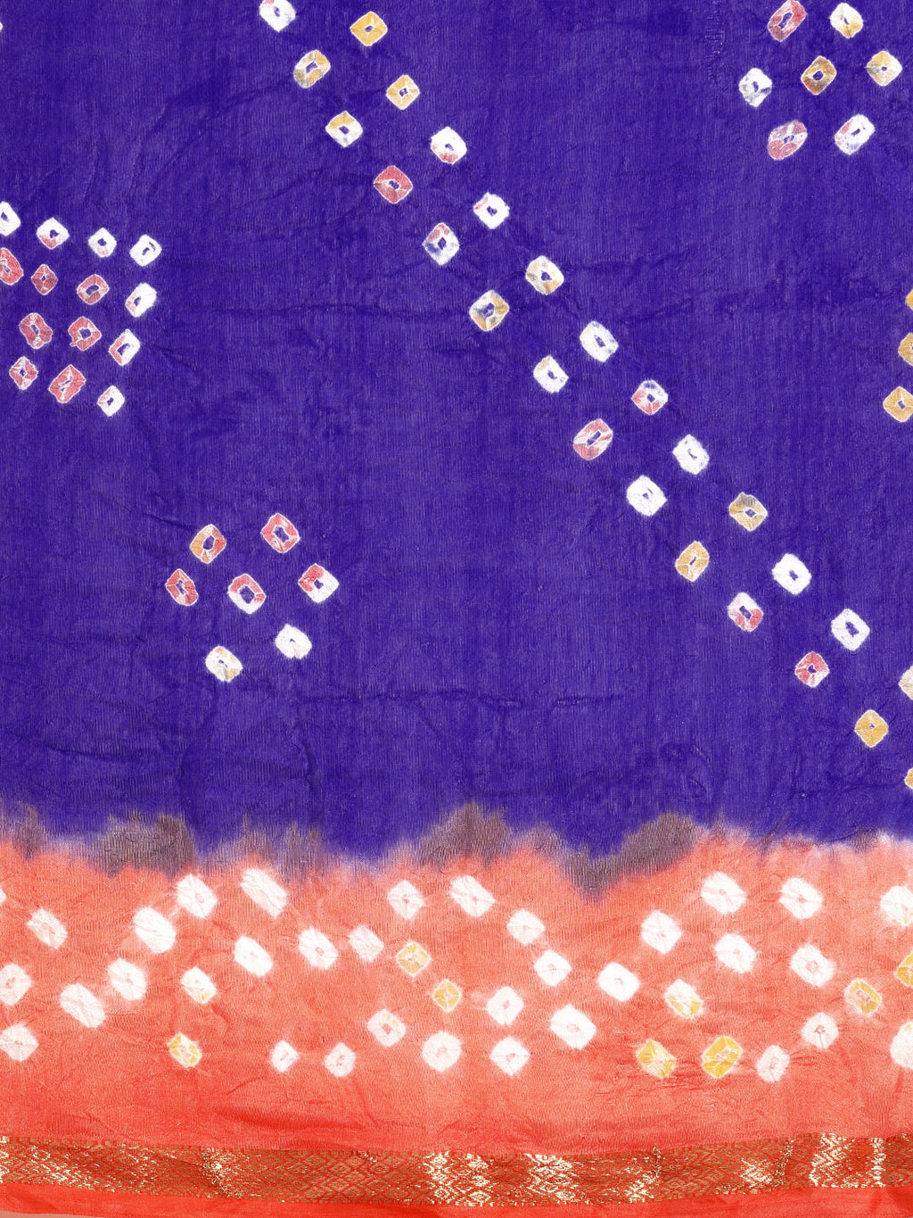 Blue & Orange Bandhani Printed Art Silk Saree