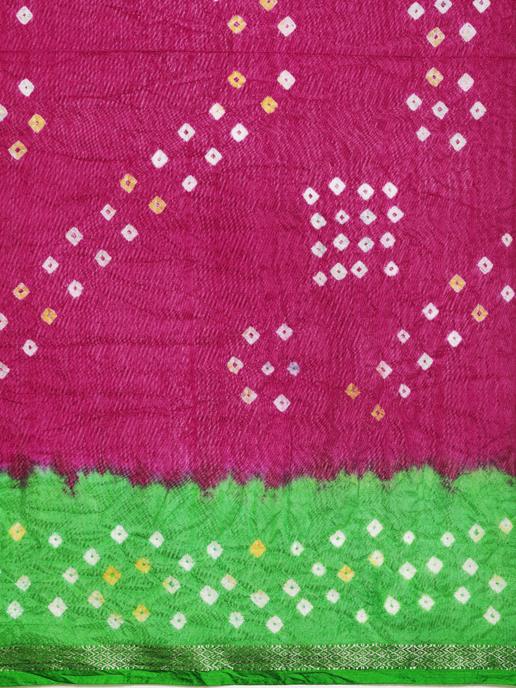 Pink & Green Hand Dyed Bandhani Silk Saree