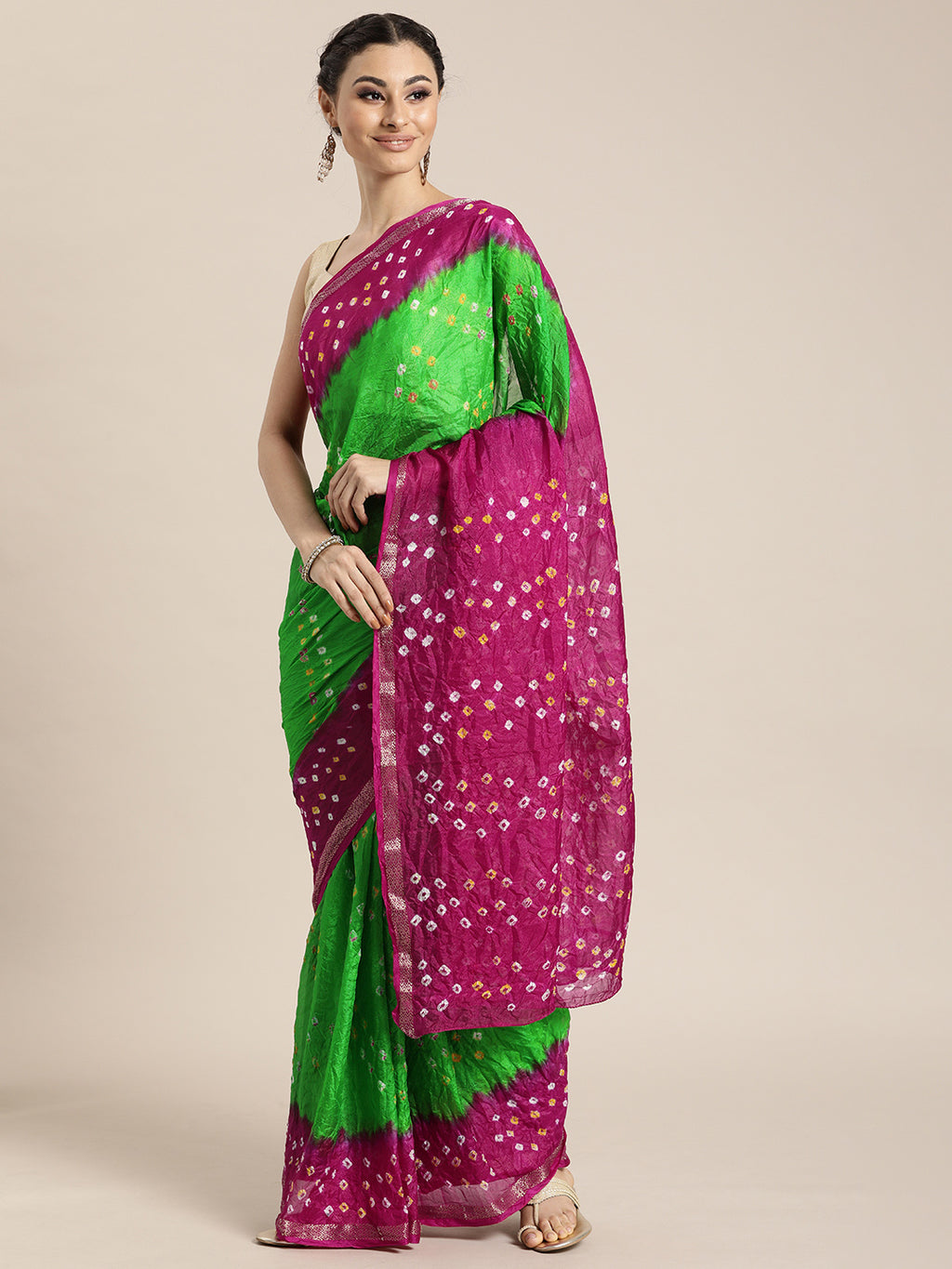 Pink Bandhani Art Silk Saree