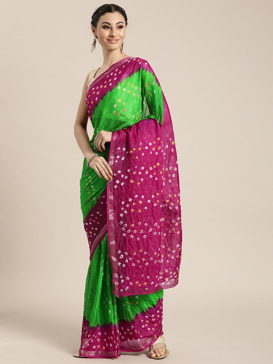 Pink Bandhani Art Silk Saree