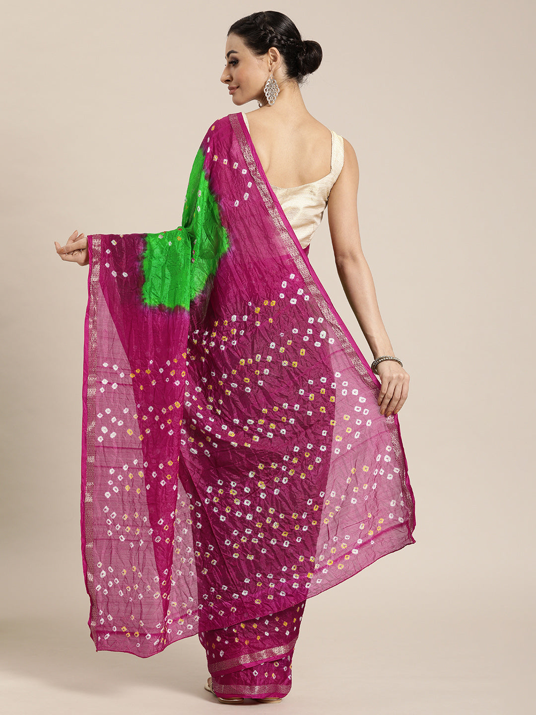 Pink Bandhani Art Silk Saree