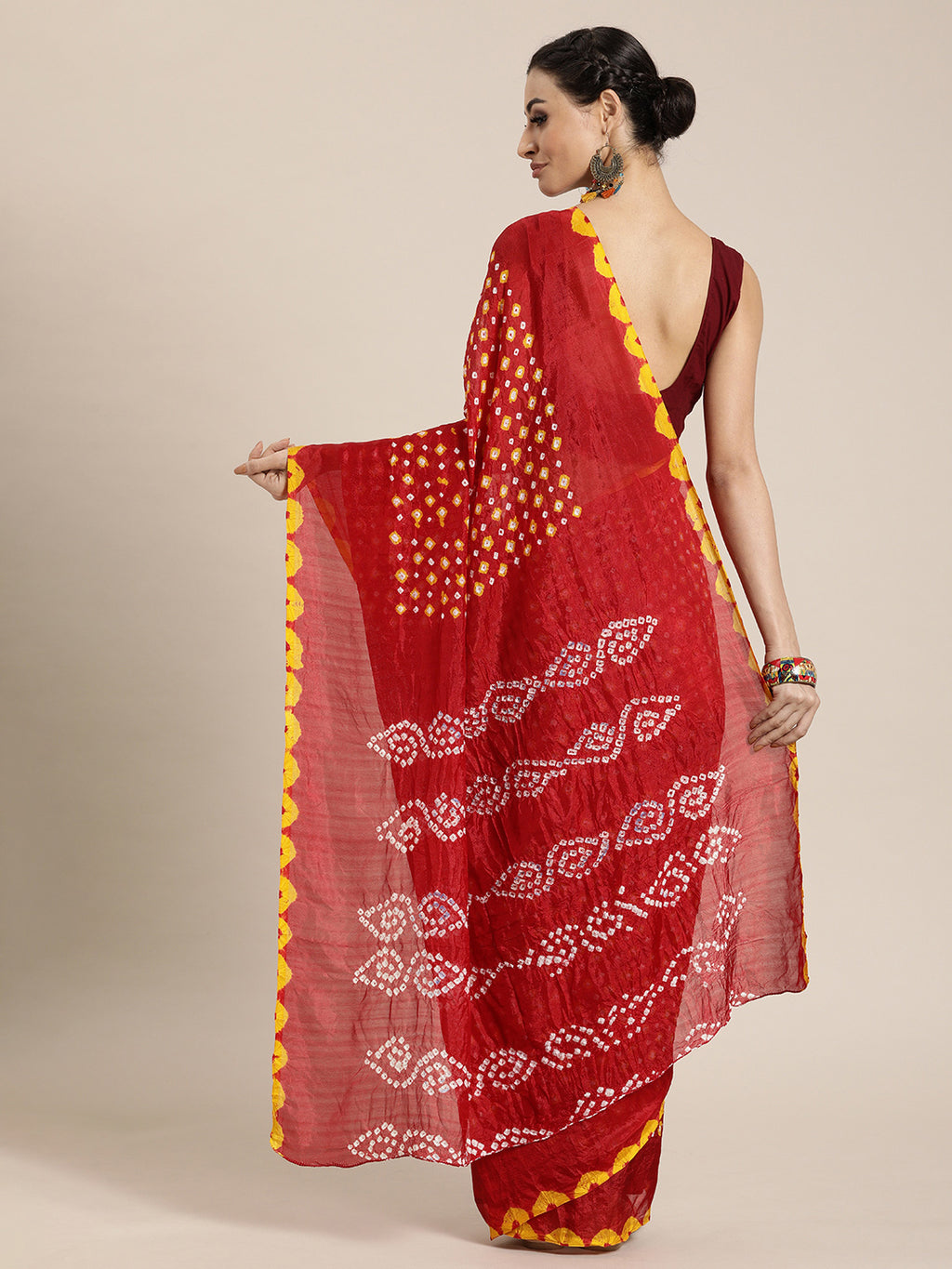 Red Tie And Dye Bandhani Art Silk Saree