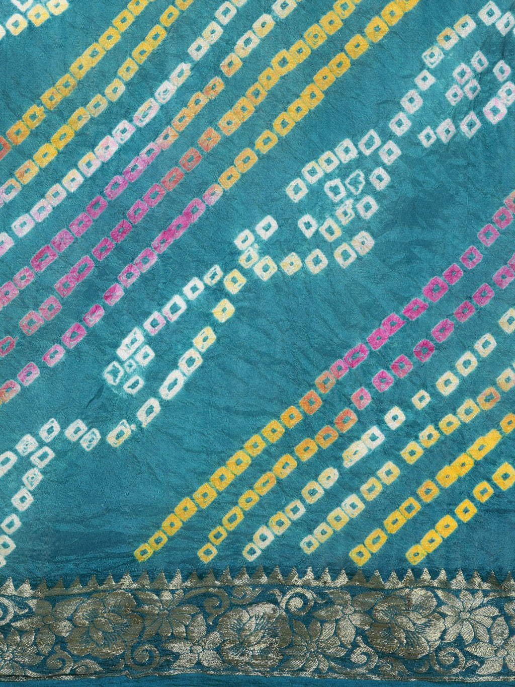 Green Hand Dyed Bandhani Zari Work Art Silk Saree
