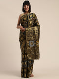 Black Hand-Dyed Bandhani Art Silk Saree With Zari Work