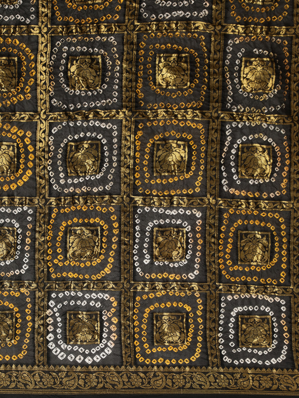 Black Hand-Dyed Bandhani Art Silk Saree With Zari Work