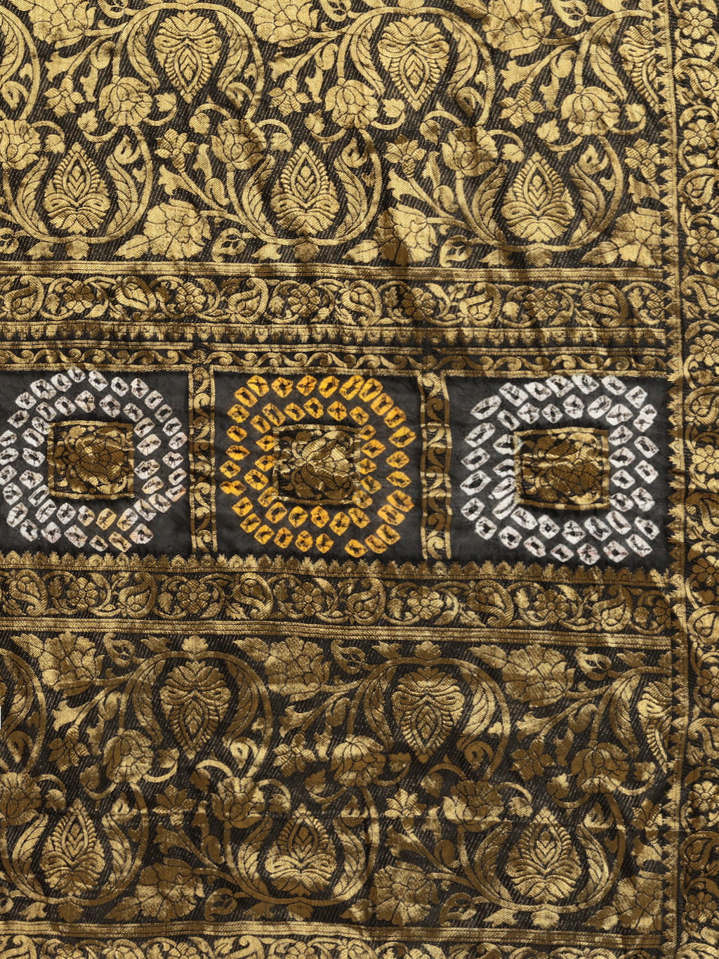 Black Hand-Dyed Bandhani Art Silk Saree With Zari Work
