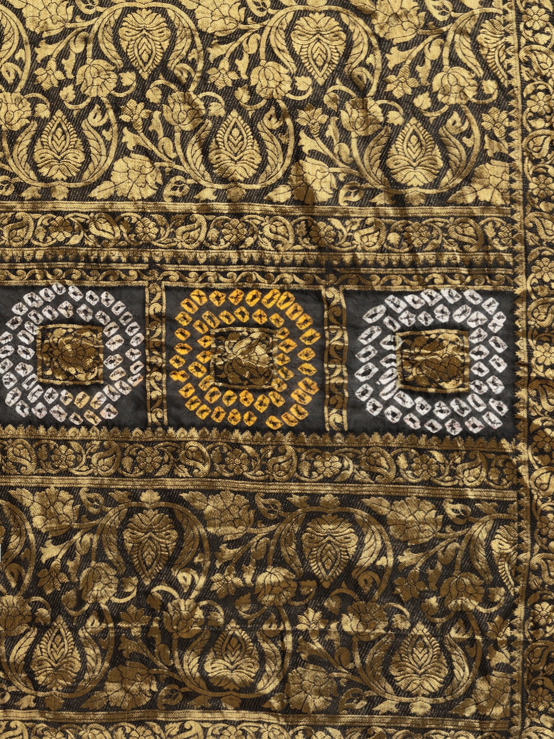 Black Hand-Dyed Bandhani Art Silk Saree With Zari Work
