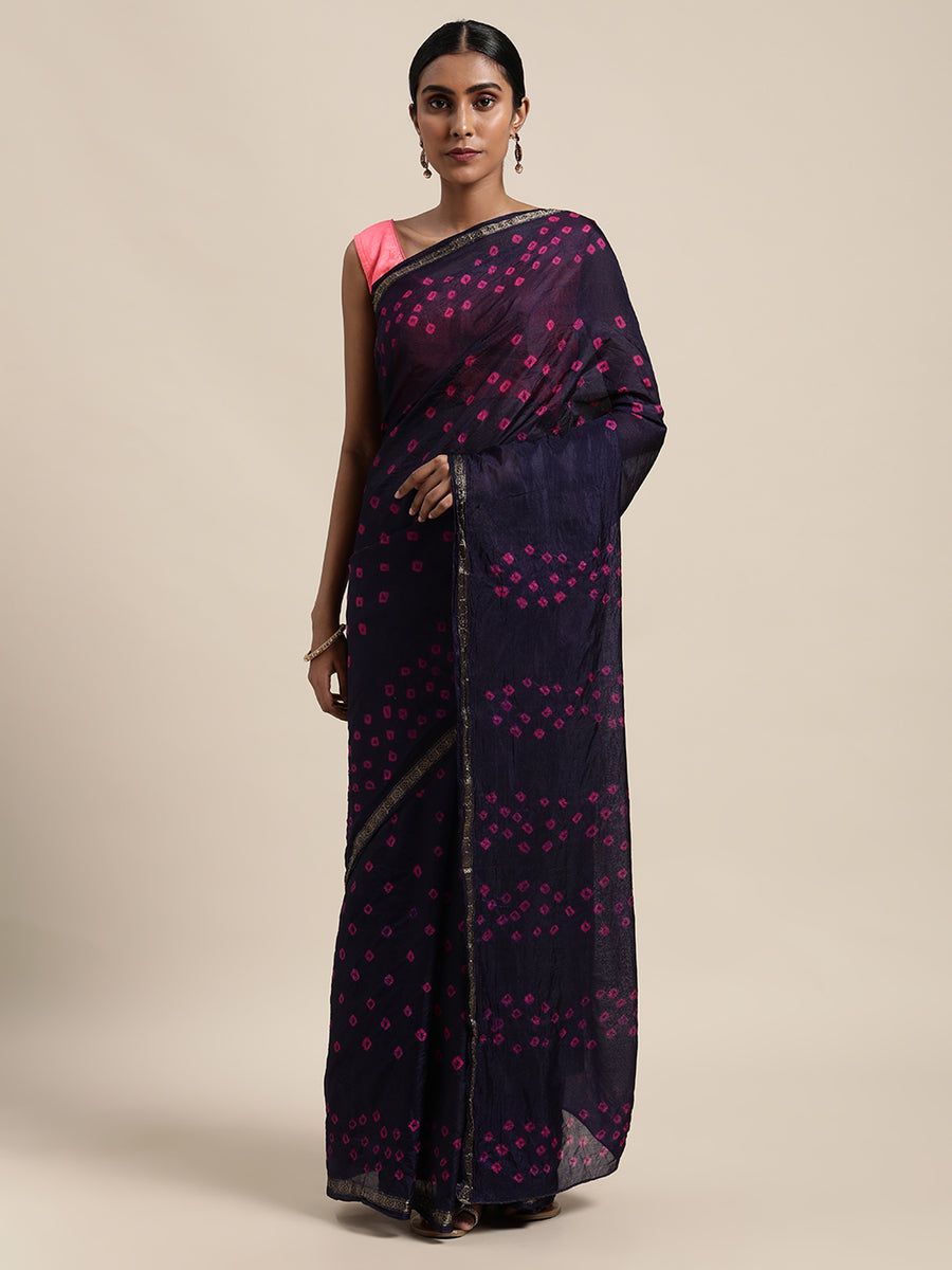 Navy Blue Hand Dyed Art Silk Saree
