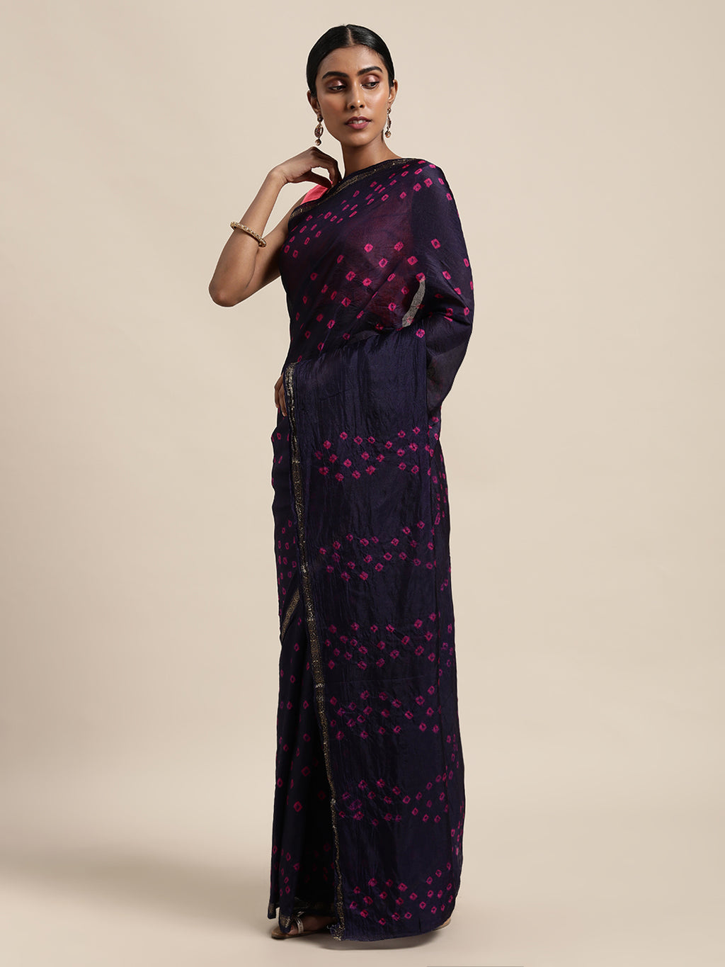 Navy Blue Hand Dyed Art Silk Saree