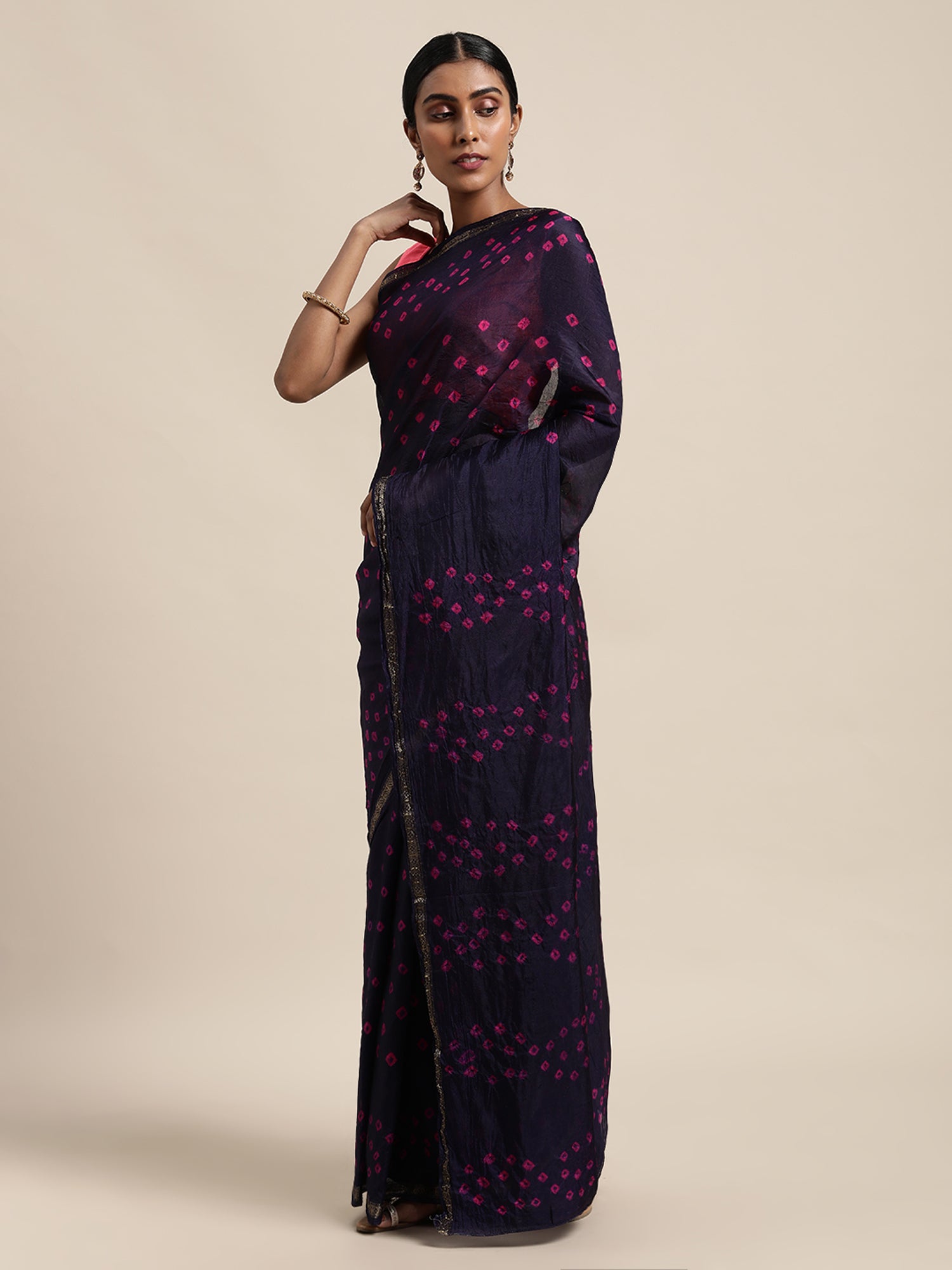 Navy Blue Hand Dyed Art Silk Saree