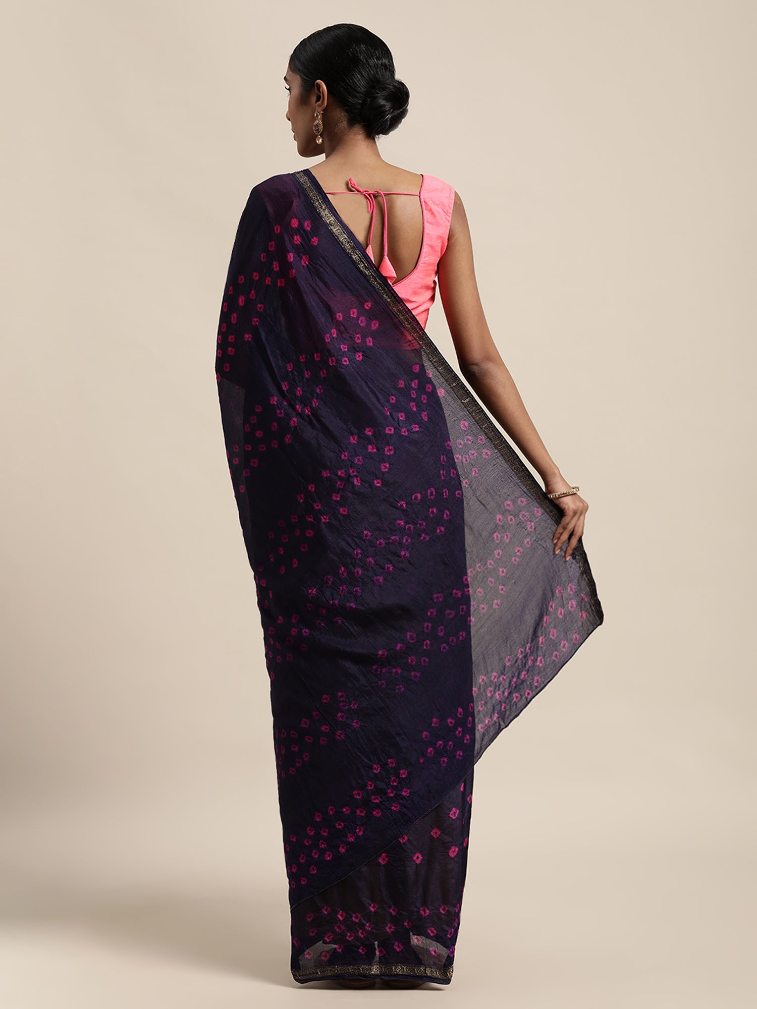 Navy Blue Hand Dyed Art Silk Saree