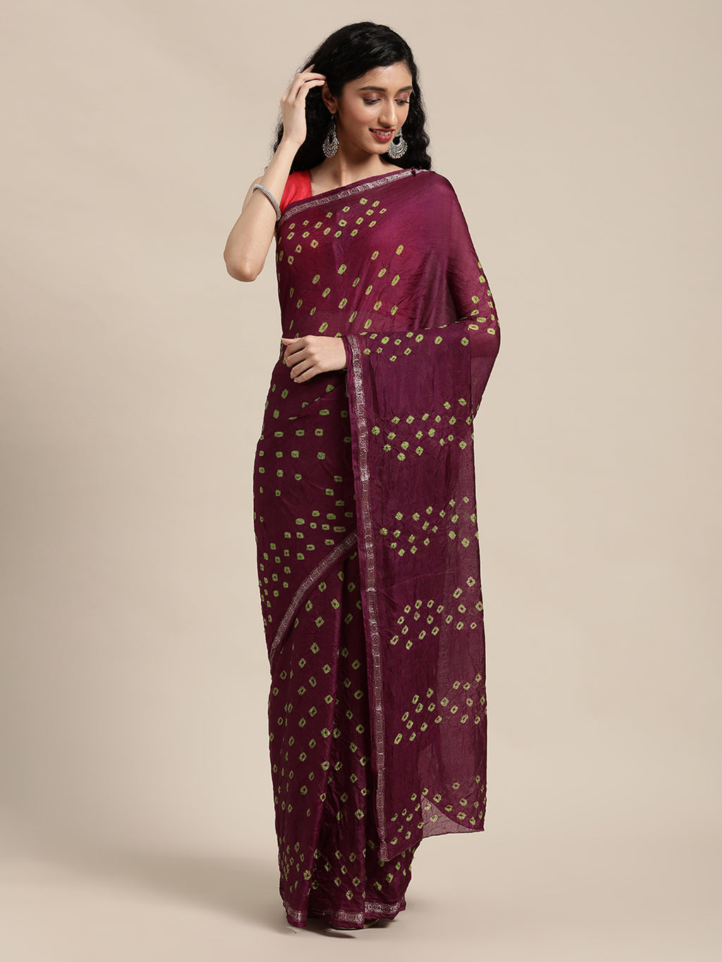 Maroon Hand Dyed Art Silk Saree