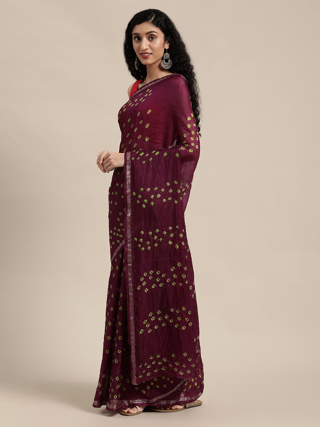 Maroon Hand Dyed Art Silk Saree