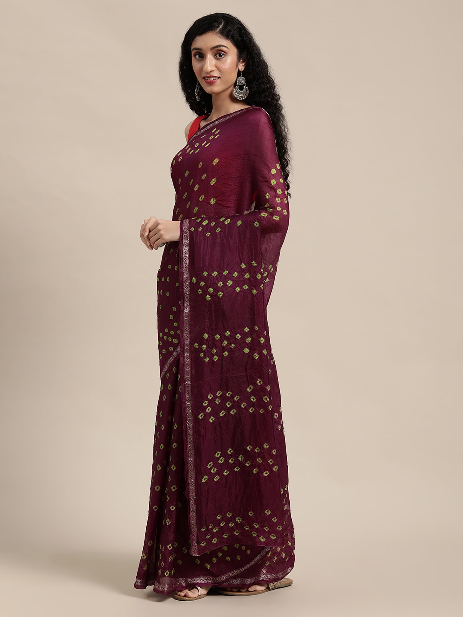 Maroon Hand Dyed Art Silk Saree