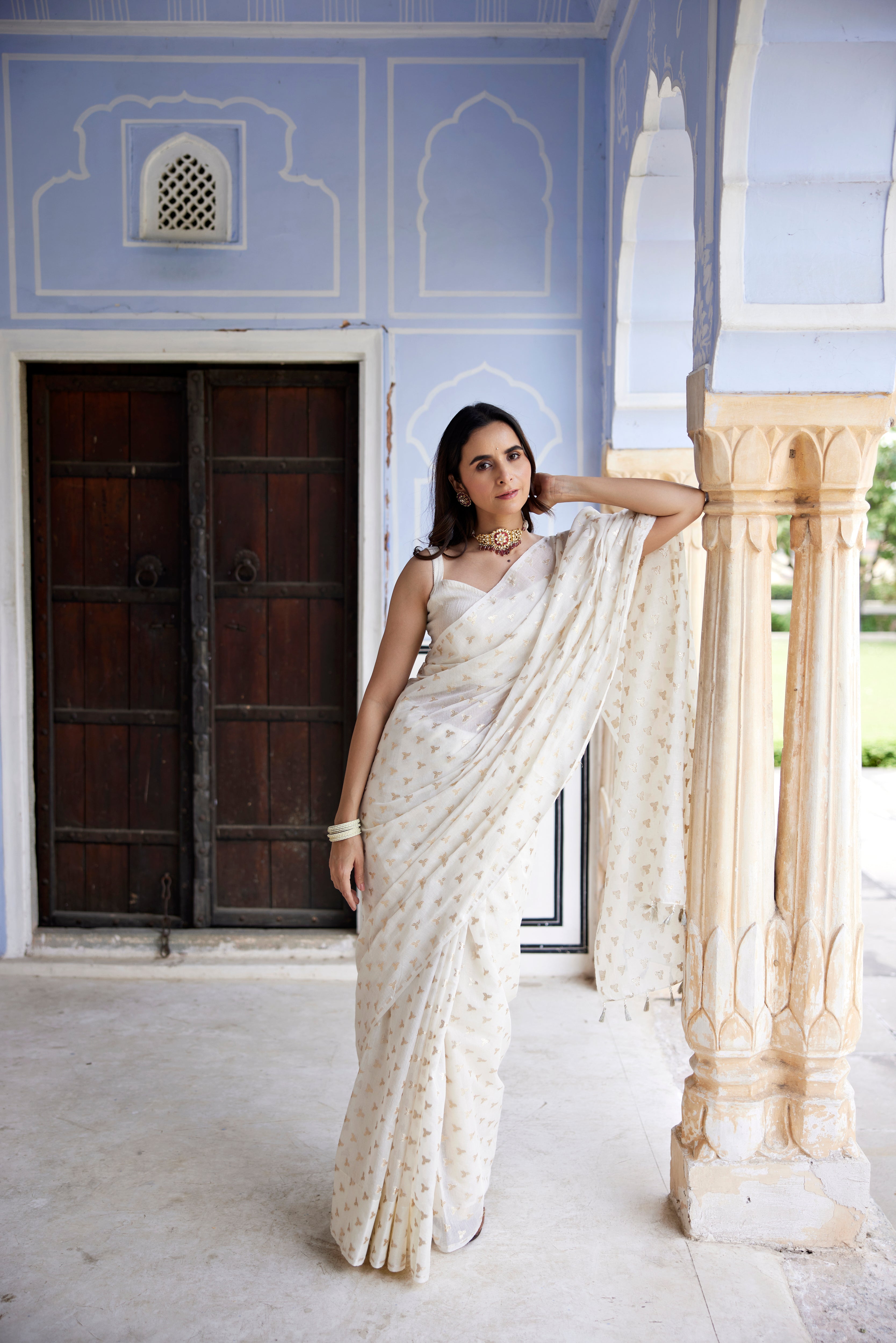 White Pure Chanderi Hand Woven Saree