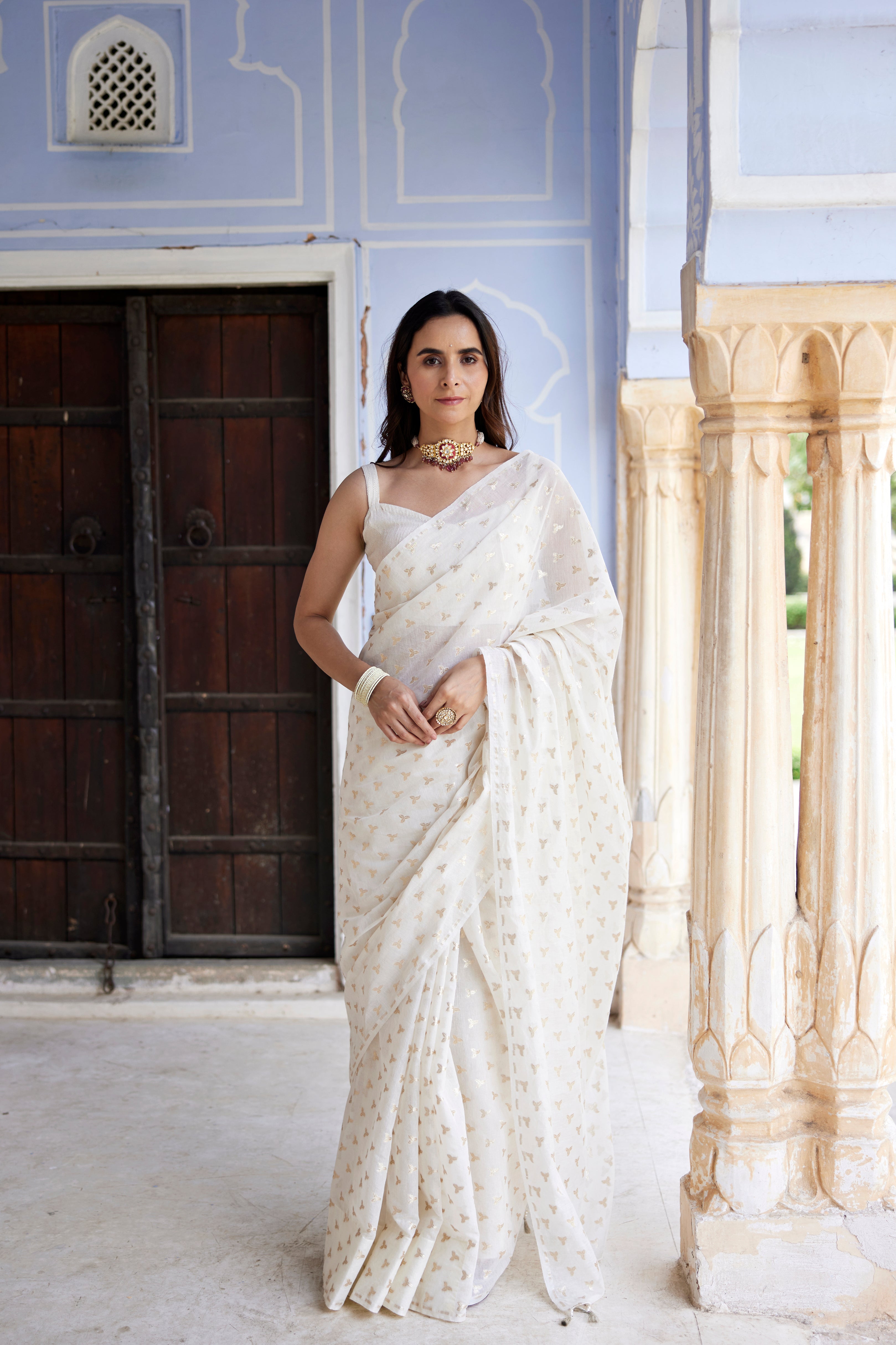 White Pure Chanderi Hand Woven Saree