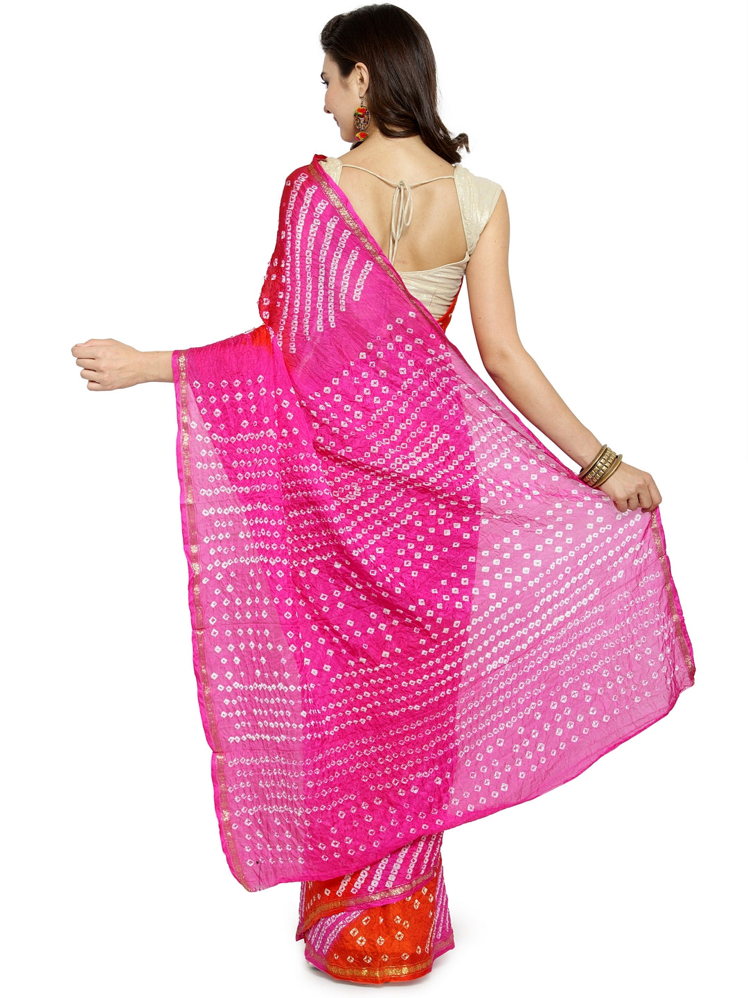 Pink & Red Art Silk Dyed Bandhani Sustainable Saree