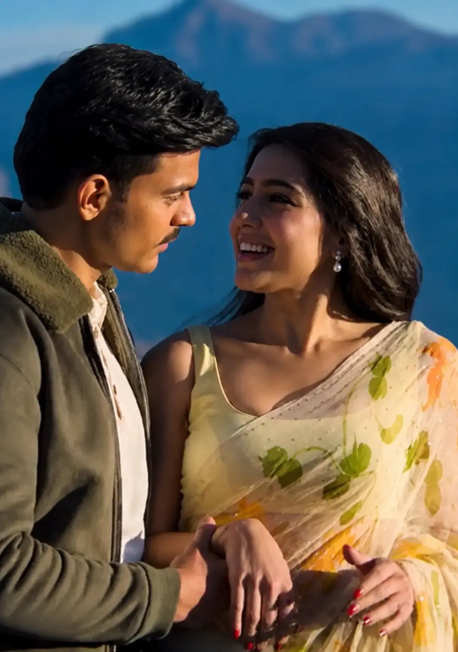 Sara Ali Khan In Yellow Hand Painted Mukaish Work Chiffon Saree