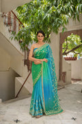 Green & Blue Shaded Chiffon Saree with Gota Patti Jaal Work