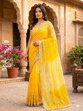 Yellow & Beige Shaded Chiffon Saree with Gota Patti Jaal Work