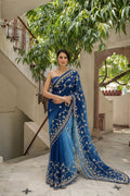 Blue Shaded Chiffon Saree with Gota Patti Jaal Work