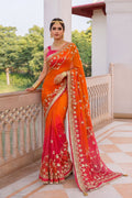 Pink & Orange Shaded Chiffon Saree with Gota Patti Jaal Work