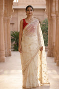 Off White Chiffon Saree with Gota Patti Jaal Work