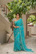 Turquoise Blue Chiffon Saree with Gota Patti Jaal Work