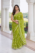 Green Chiffon Saree with Gota Patti Jaal Work