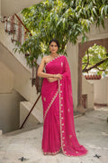 Pink Hand Embellished Chiffon Saree